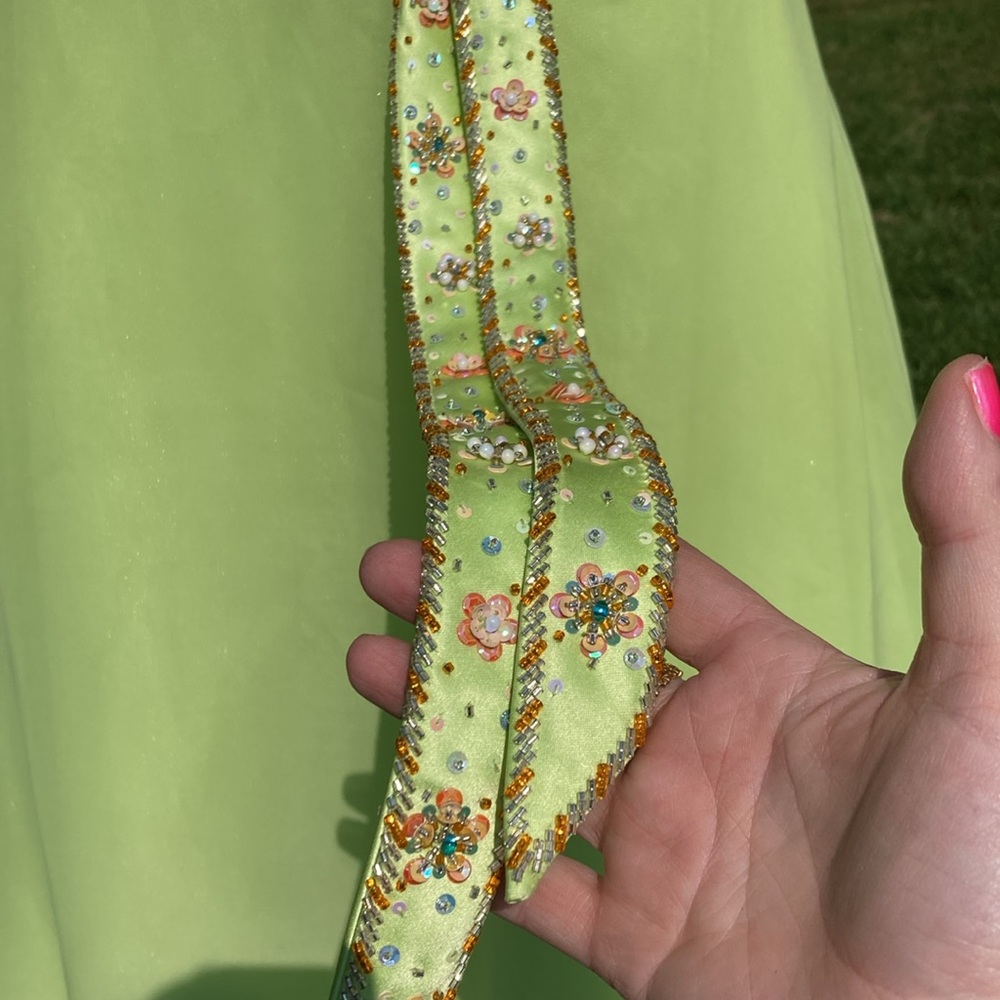Tiffany Designs key lime green formal beaded halter gown labeled 8 but is 4 - Picture 3 of 12